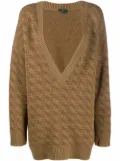 Jejia jacquard V-neck knitted jumper - Brown