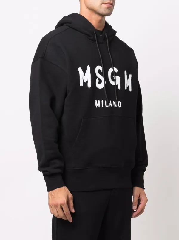 MSGM - 希少 MSGM 上質 Logo Print Detail Hoodie パーカー MSGM long-sleeved Logo Print Hoodie | Black | FARFETCH ID