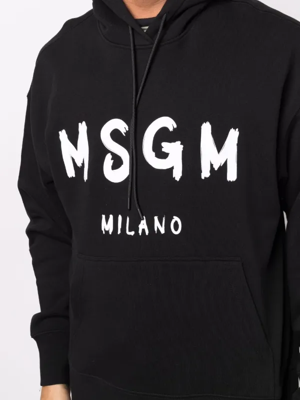 MSGM long-sleeved Logo Print Hoodie | Black | FARFETCH ID