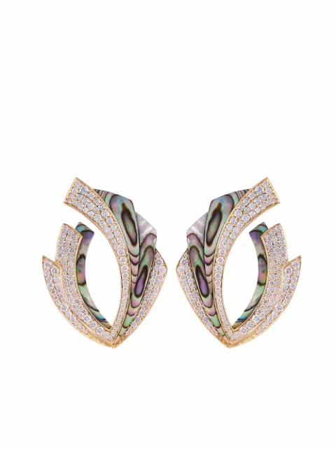 Ananya 18kt yellow gold Mogra Blossom diamond and shell earrings