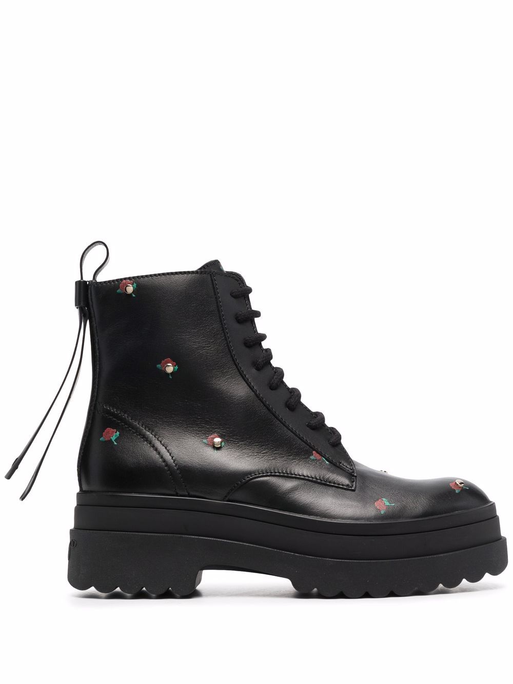 RED(V) motif-print lace-up boots - Black