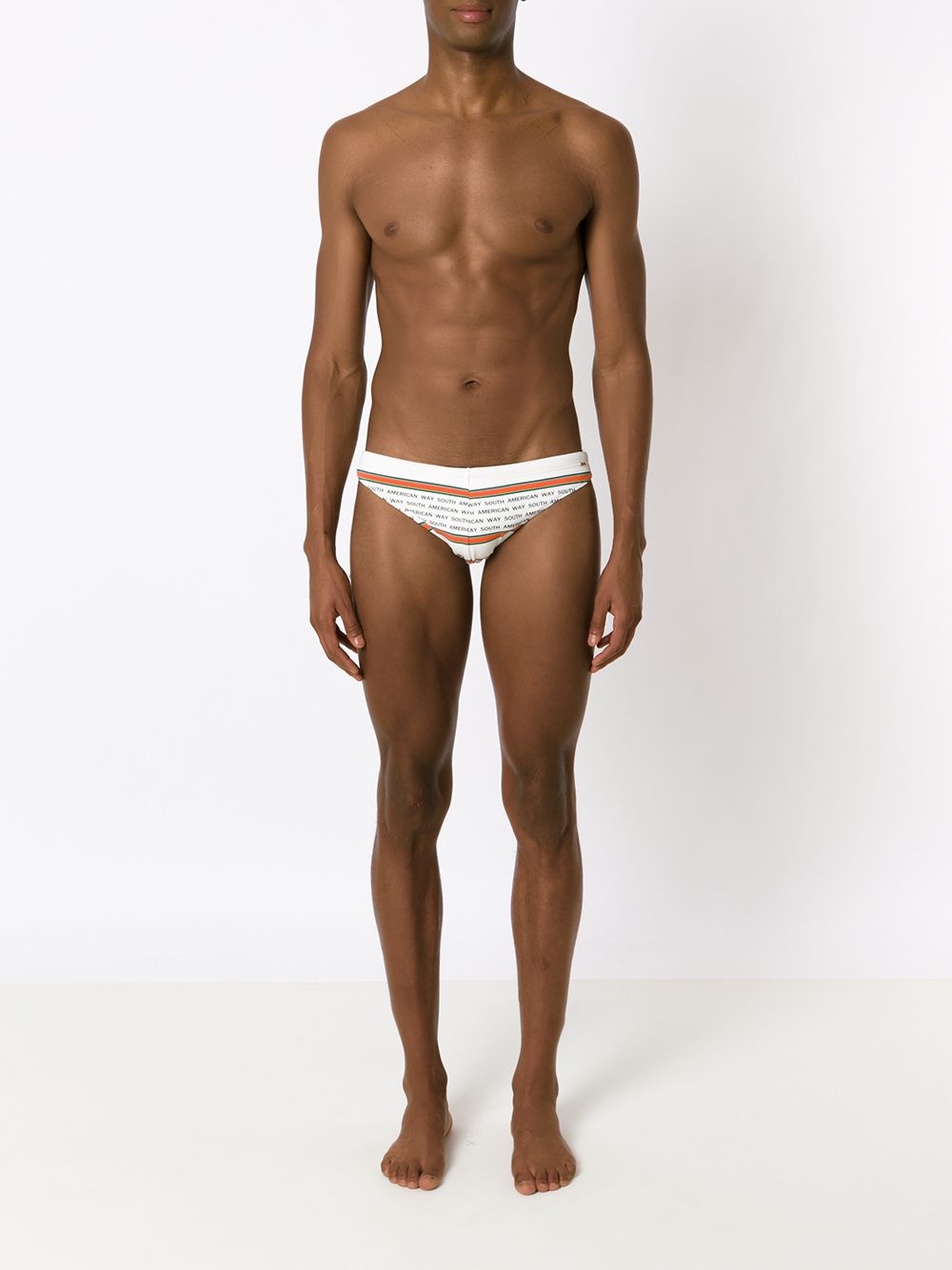 Shop Amir Slama Striped Slogan-print Swimming Trunks In White
