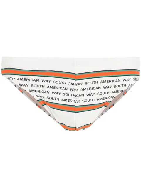 Amir Slama Gestreifte Badehose mit Slogan-Print