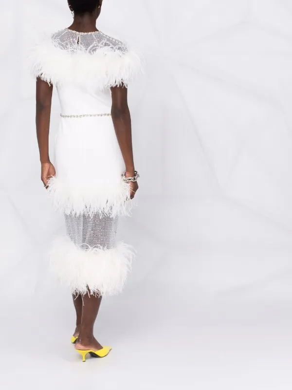 feather-trim short-sleeve dress 