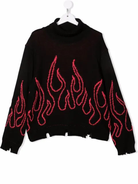 Vision Of Super Kids TEEN flame-knit distressed jumper