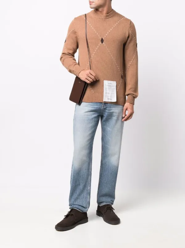 Farfetch Abbigliamento Pantaloni e jeans Jeans Jeans straight Jeans dritti con effetto schiarito Blu