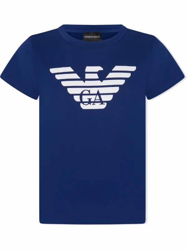 Emporio Armani Kids logo print Cotton T shirt Blue FARFETCH IN