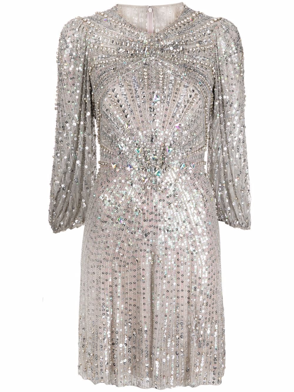 Jenny Packham Sequin-embellished Fitted Dress In Silver | ModeSens