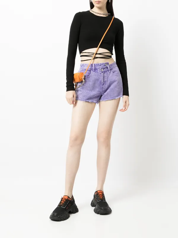 【COOR】 Damaged Washed Denim Shorts / 追跡付 Ground Zero Washed Denim Shorts | Purple | FARFETCH
