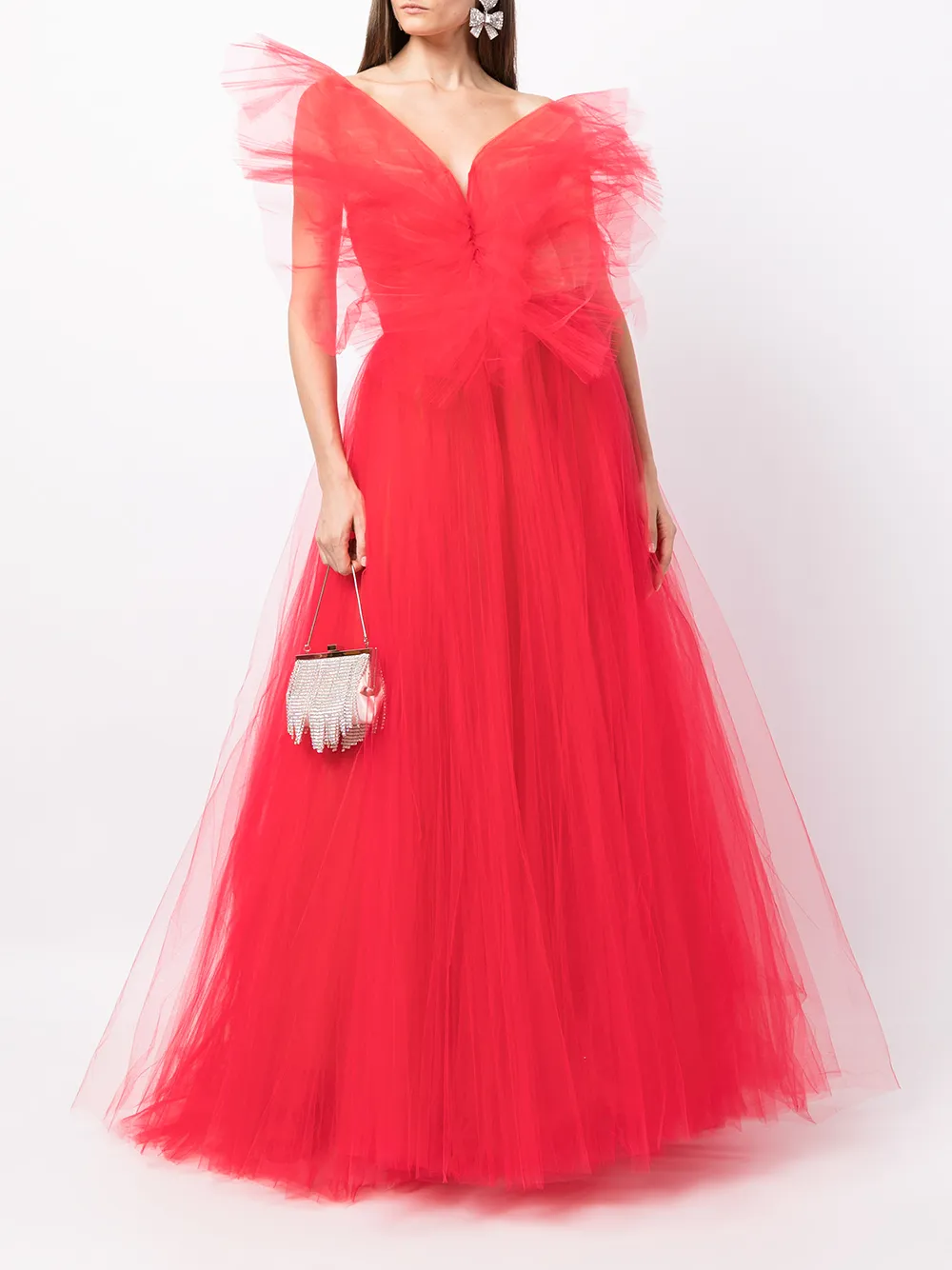 Image 2 of Carolina Herrera V-neck tulle-overlay dress