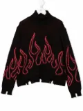 Vision Of Super Kids intarsia-flame distressed knit jumper - Black
