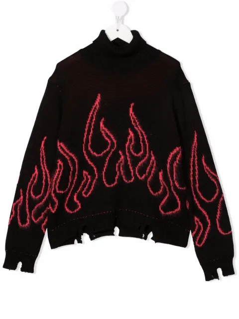 Vision Of Super Kids intarsia-flame distressed knit jumper