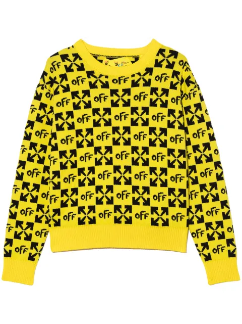 Off-White Kids كنزة قطن بحياكة إنتارسيا ونقش مونوغرام