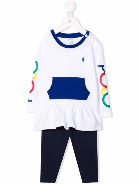 Ralph Lauren Kids طقم ليغينغ وهودي بأطراف فلير