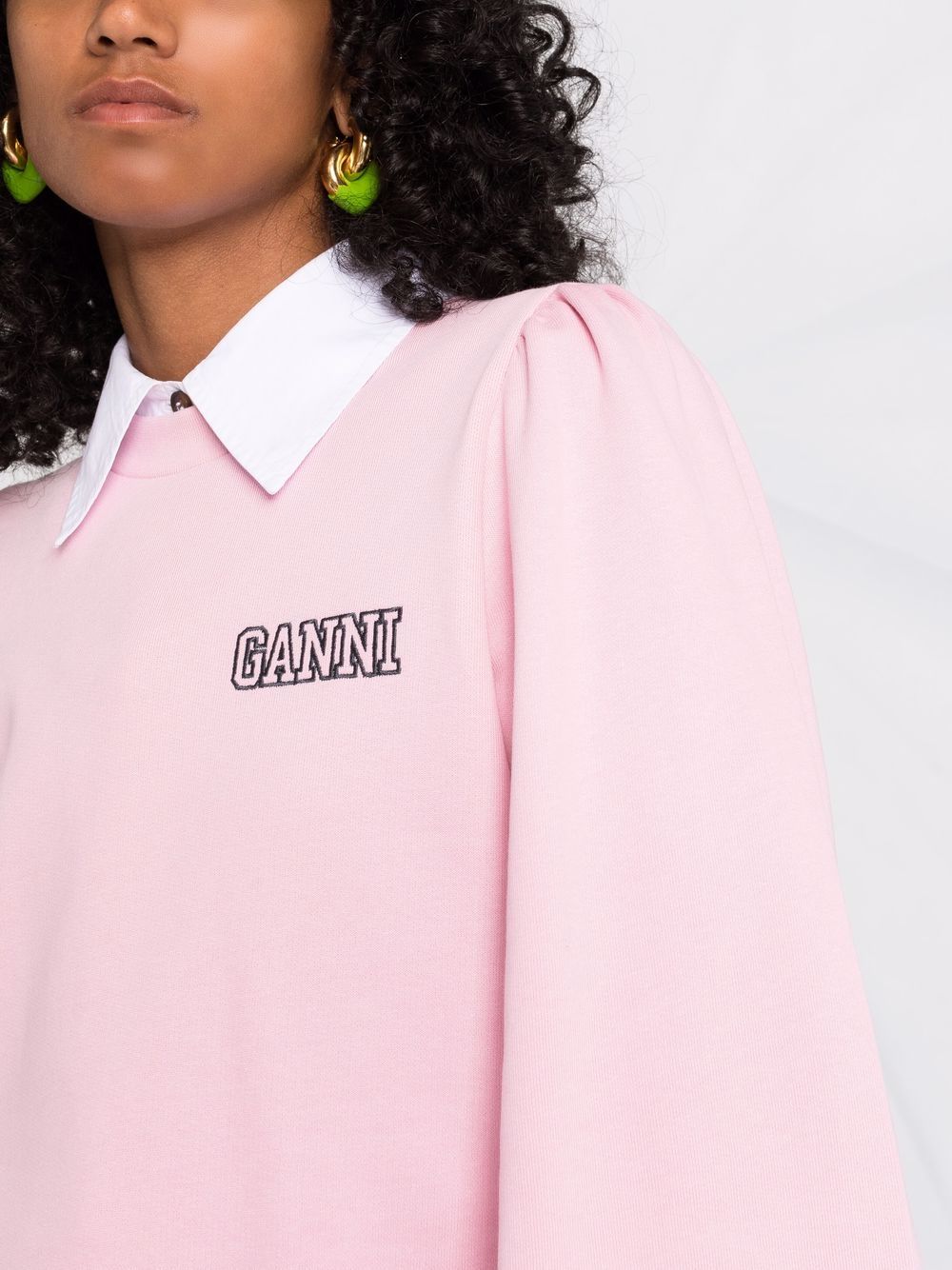 Shop Ganni Puff Sleeve Sweatshirt In 粉色