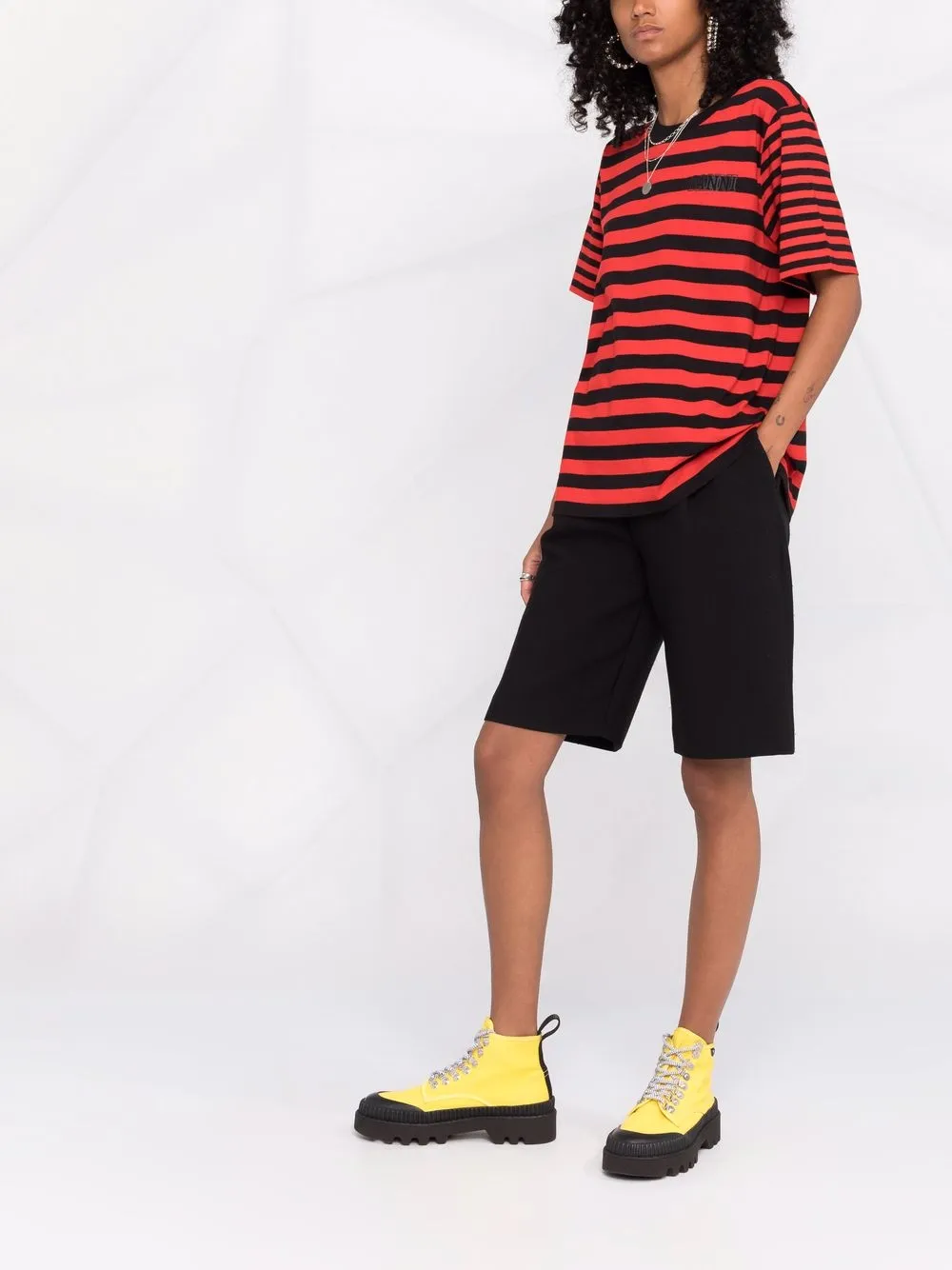 фото Ganni полосатая футболка с логотипом