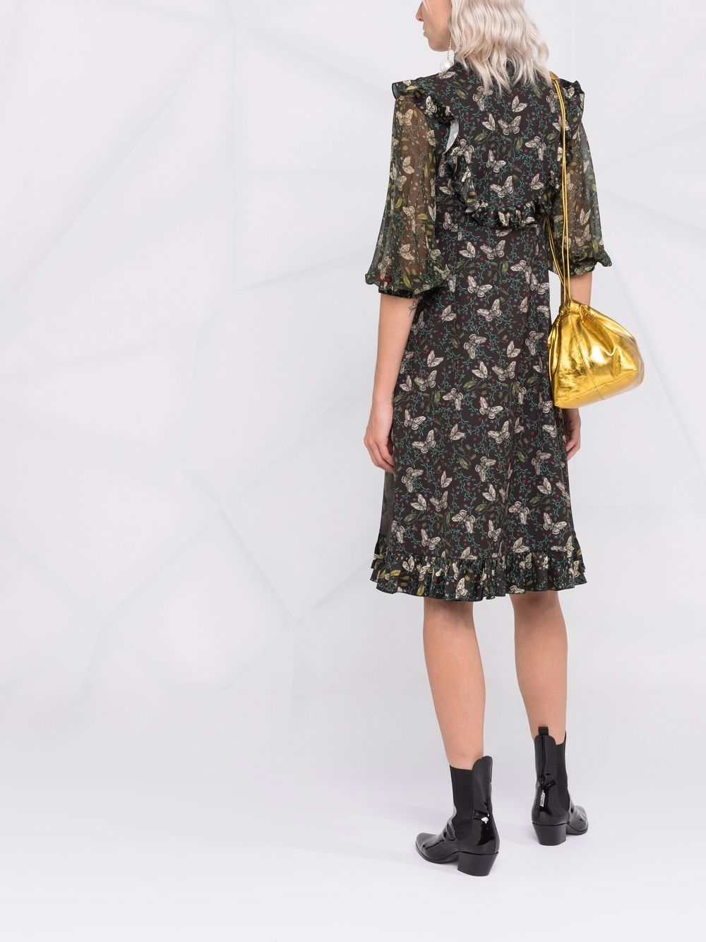 Shop Undercover Semi-sheer Butterfly-print Dress In Schwarz