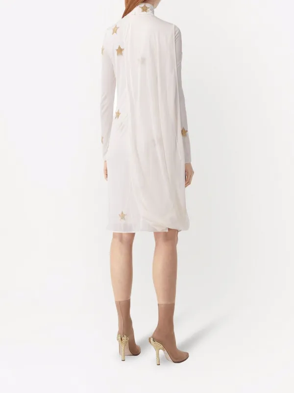 【送料&関税込】Burberry Star-pattern Dress Burberry Silk Viscose Dress With Gold Stars | Neutrals
