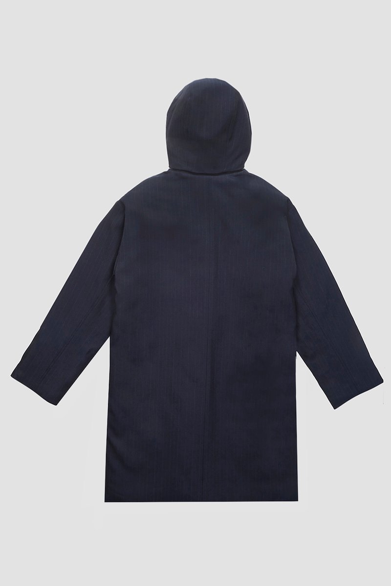 Puffer Parka-grey #1 Puffer Parka, padded parka jacket from 3.1 PHILLIP LIM featuring midnight blue, lightweight construction, padded design, pinstripe pattern, detachable hood, drawstring hood, front zip fastening, long sleeves, side zip-fastening pocket and mid-length.- 9