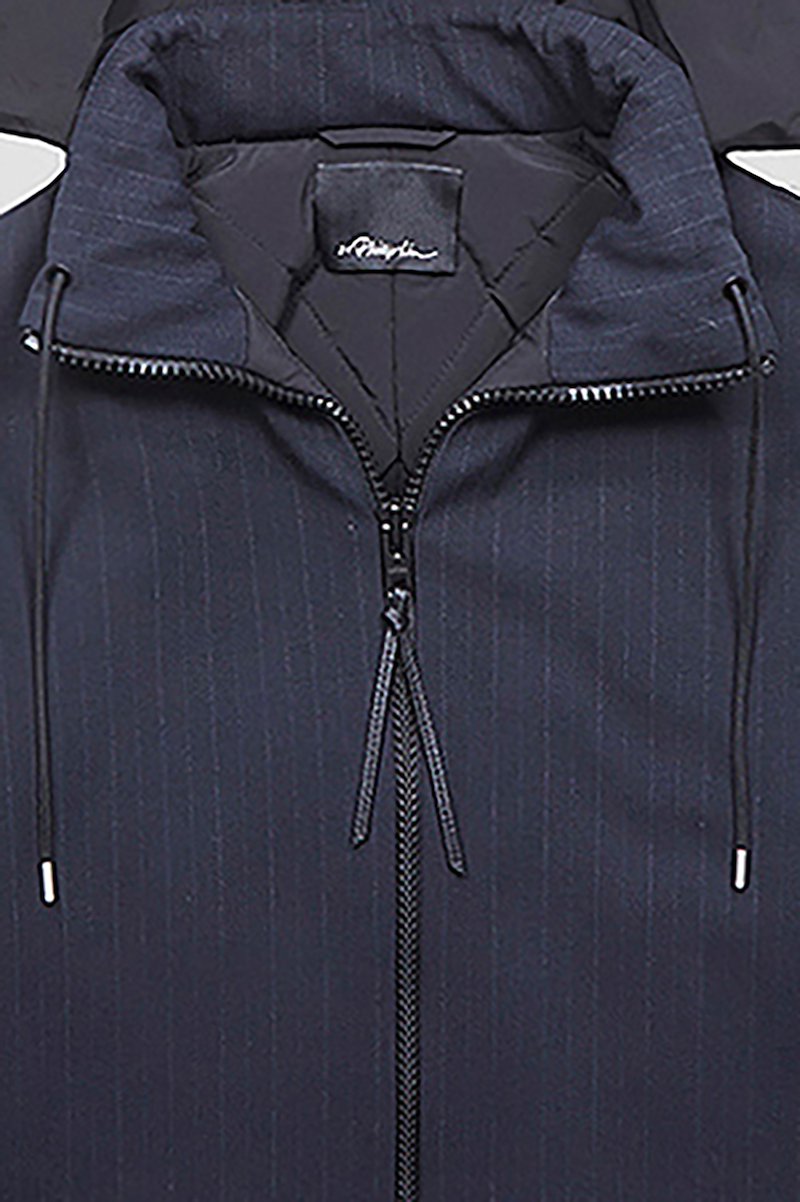 Puffer Parka-grey #0 Puffer Parka, padded parka jacket from 3.1 PHILLIP LIM featuring midnight blue, lightweight construction, padded design, pinstripe pattern, detachable hood, drawstring hood, front zip fastening, long sleeves, side zip-fastening pocket and mid-length.- 10