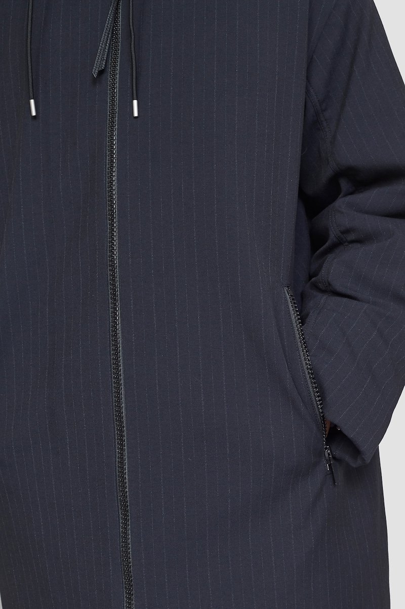 Puffer Parka-grey #1 Puffer Parka, padded parka jacket from 3.1 PHILLIP LIM featuring midnight blue, lightweight construction, padded design, pinstripe pattern, detachable hood, drawstring hood, front zip fastening, long sleeves, side zip-fastening pocket and mid-length.- 5