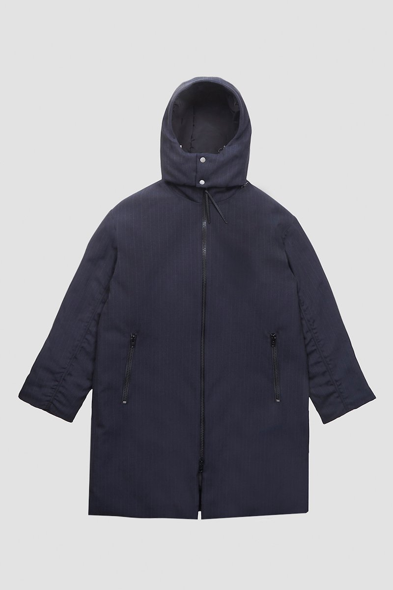 Puffer Parka-grey #0 Puffer Parka, padded parka jacket from 3.1 PHILLIP LIM featuring midnight blue, lightweight construction, padded design, pinstripe pattern, detachable hood, drawstring hood, front zip fastening, long sleeves, side zip-fastening pocket and mid-length.- 6