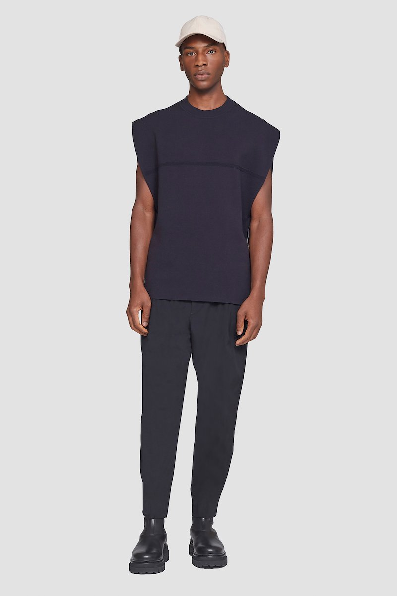 Sleeveless Pullover-blue #1 Sleeveless Pullover, crewneck sleeveless jumper from 3.1 PHILLIP LIM featuring midnight blue, wool blend, knitted construction, ribbed cuffs, crew neck, sleeveless and straight hem.- 1