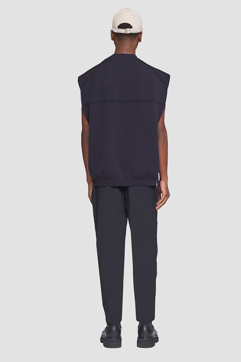 Sleeveless Pullover-blue #1 Sleeveless Pullover, crewneck sleeveless jumper from 3.1 PHILLIP LIM featuring midnight blue, wool blend, knitted construction, ribbed cuffs, crew neck, sleeveless and straight hem.- 3