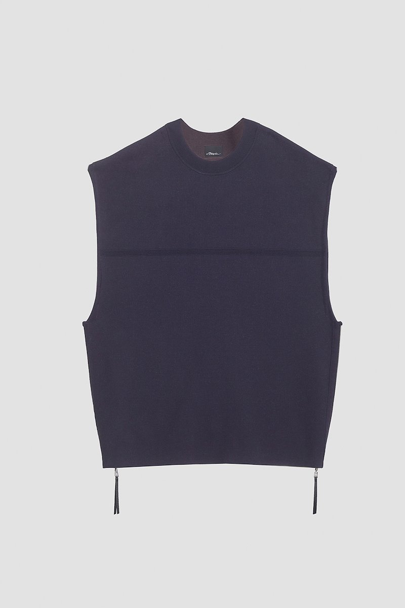 Sleeveless Pullover-blue #1 Sleeveless Pullover, crewneck sleeveless jumper from 3.1 PHILLIP LIM featuring midnight blue, wool blend, knitted construction, ribbed cuffs, crew neck, sleeveless and straight hem.- 5
