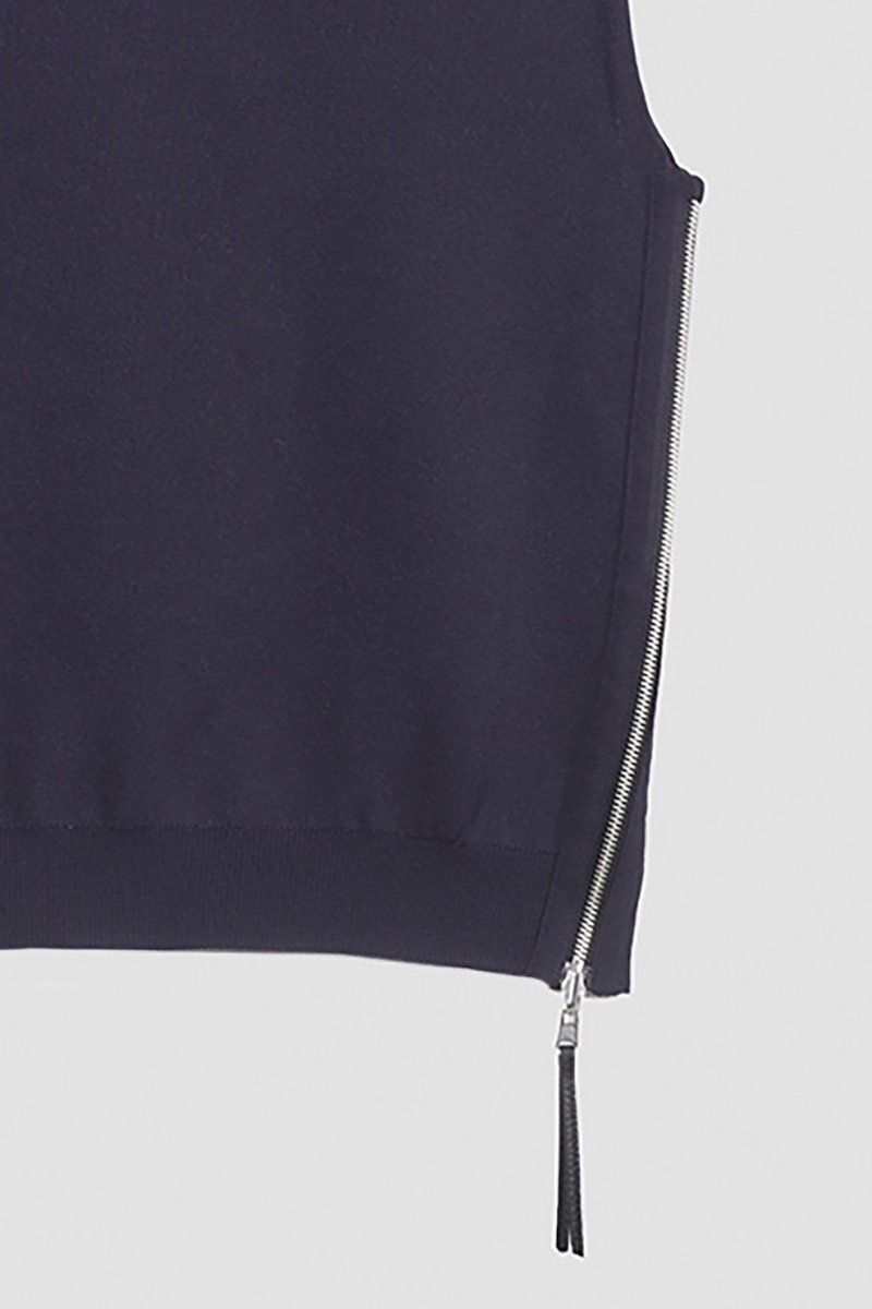 Sleeveless Pullover-blue #1 Sleeveless Pullover, crewneck sleeveless jumper from 3.1 PHILLIP LIM featuring midnight blue, wool blend, knitted construction, ribbed cuffs, crew neck, sleeveless and straight hem.- 7