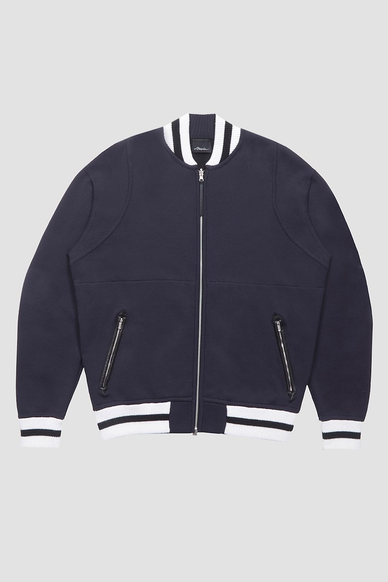 Reversible Knit Varsity Jacket, MIDNIGHT MULTI Wool or fine animal hair->Wool Reversible Knit Varsity Jacket from 3.1 Phillip Lim. - 10