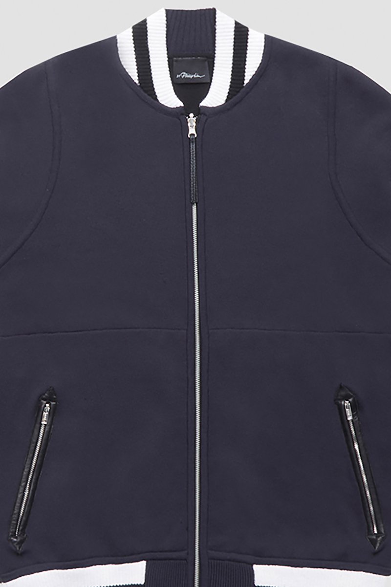 Reversible Knit Varsity Jacket-blue #0 Reversible Knit Varsity Jacket, MIDNIGHT MULTI Wool or fine animal hair->Wool Reversible Knit Varsity Jacket from 3.1 Phillip Lim. - 12