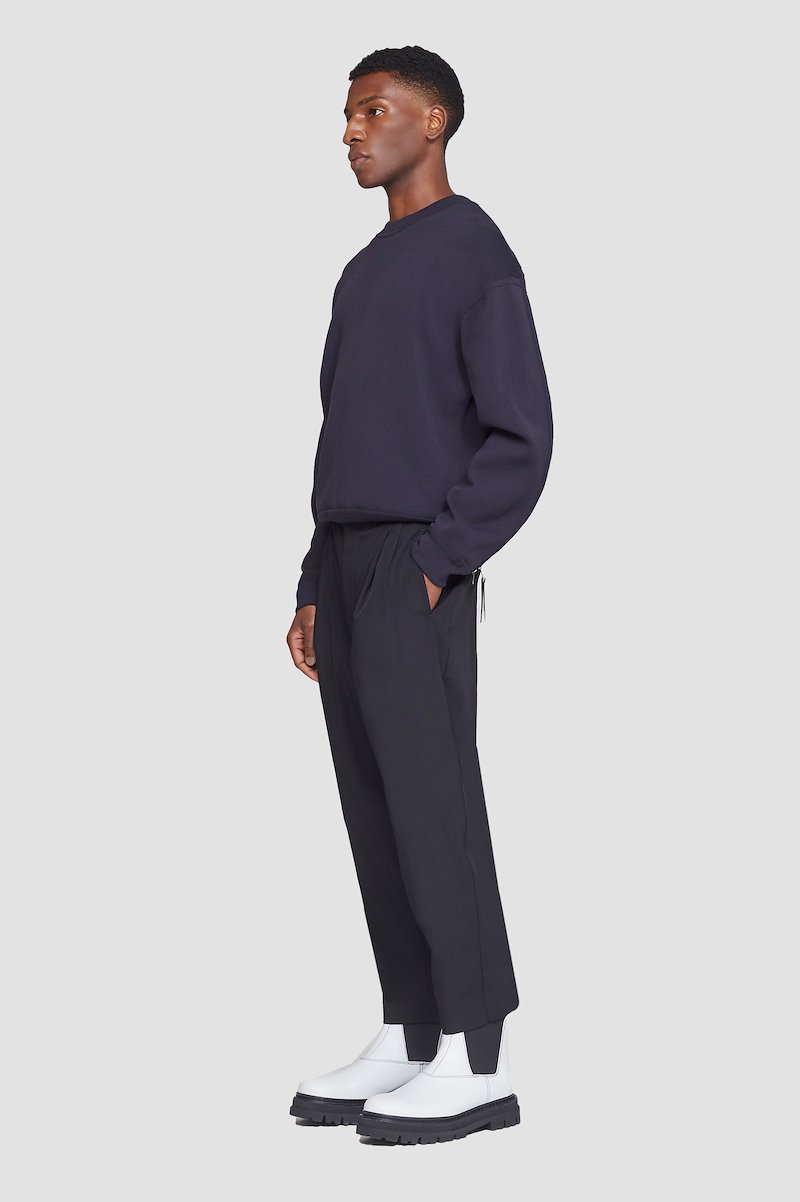 Crewneck Pullover-blue #1 Crewneck Pullover, crewneck zip-sleeve jumper from 3.1 PHILLIP LIM featuring midnight blue, stretch-wool, knitted construction, ribbed cuffs, long sleeves, decorative zip detailing and straight hem.- 1