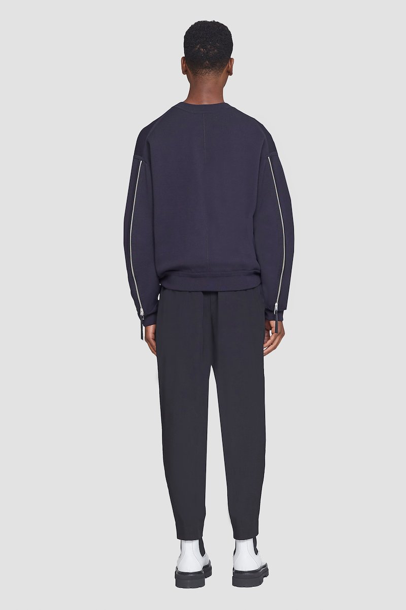 Crewneck Pullover-blue #0 Crewneck Pullover, crewneck zip-sleeve jumper from 3.1 PHILLIP LIM featuring midnight blue, stretch-wool, knitted construction, ribbed cuffs, long sleeves, decorative zip detailing and straight hem.- 2