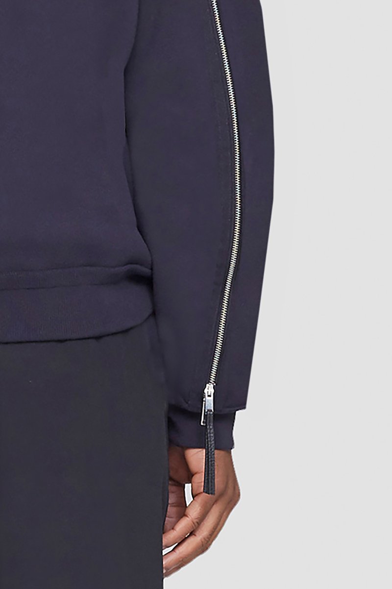 Crewneck Pullover-blue #1 Crewneck Pullover, crewneck zip-sleeve jumper from 3.1 PHILLIP LIM featuring midnight blue, stretch-wool, knitted construction, ribbed cuffs, long sleeves, decorative zip detailing and straight hem.- 3