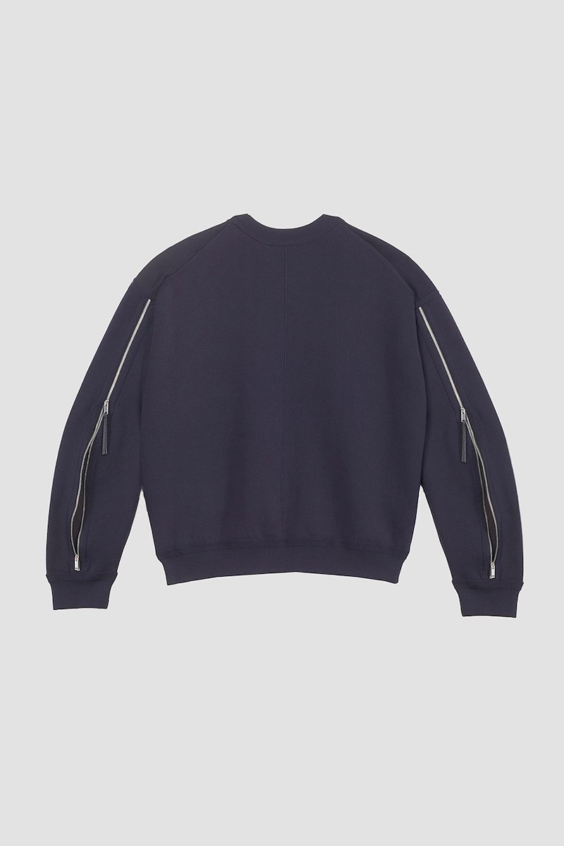 Crewneck Pullover-blue #1 Crewneck Pullover, crewneck zip-sleeve jumper from 3.1 PHILLIP LIM featuring midnight blue, stretch-wool, knitted construction, ribbed cuffs, long sleeves, decorative zip detailing and straight hem.- 5
