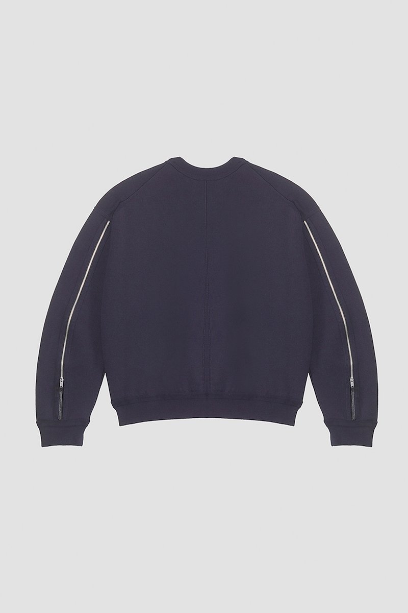 Crewneck Pullover-blue #0 Crewneck Pullover, crewneck zip-sleeve jumper from 3.1 PHILLIP LIM featuring midnight blue, stretch-wool, knitted construction, ribbed cuffs, long sleeves, decorative zip detailing and straight hem.- 6