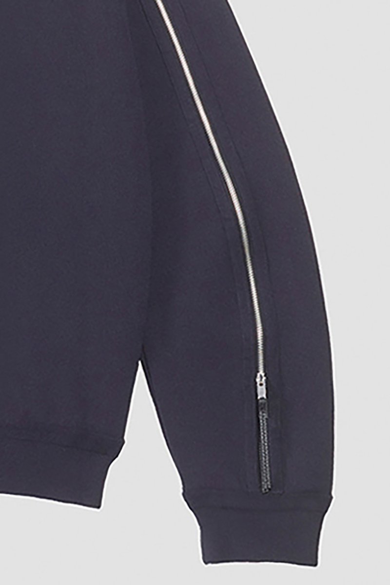 Crewneck Pullover-blue #1 Crewneck Pullover, crewneck zip-sleeve jumper from 3.1 PHILLIP LIM featuring midnight blue, stretch-wool, knitted construction, ribbed cuffs, long sleeves, decorative zip detailing and straight hem.- 7