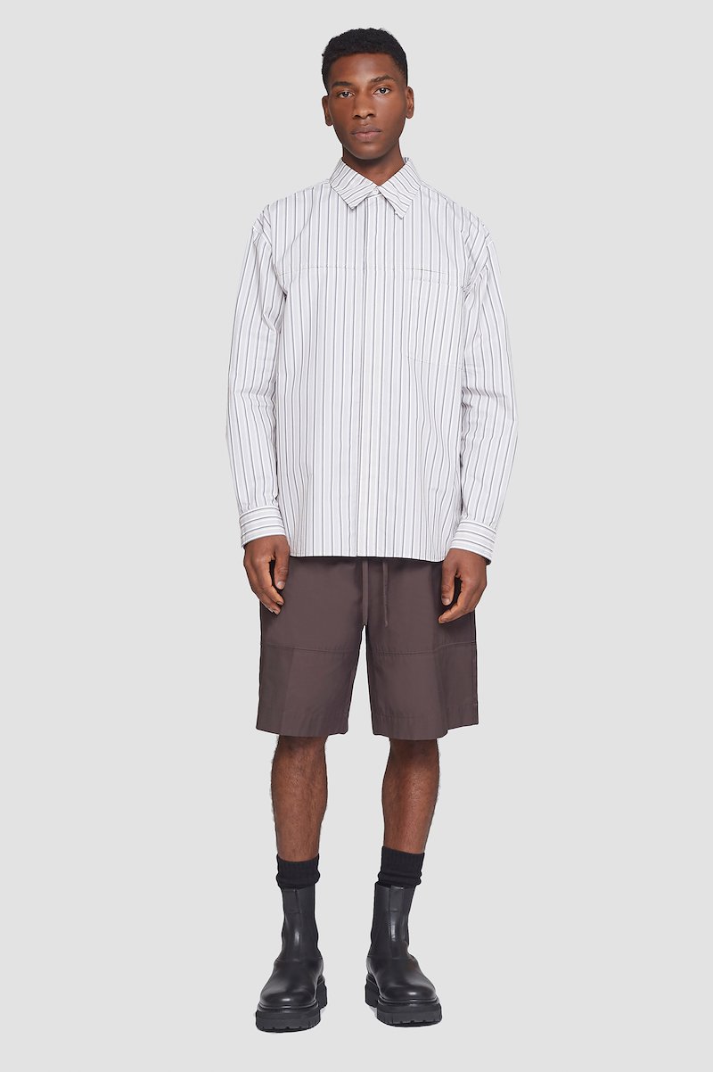 Drawstring Short-white #0 Drawstring Short, drawstring-fastening shorts from 3.1 PHILLIP LIM featuring brown, cotton blend, high waist, elasticated drawstring waistband, slip pockets to the sides, wide leg and above-knee length.- 0