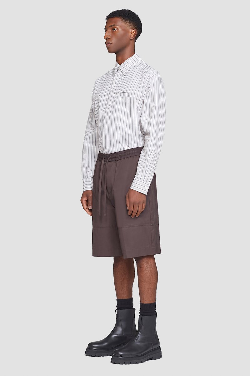 Drawstring Short-white #0 Drawstring Short, drawstring-fastening shorts from 3.1 PHILLIP LIM featuring brown, cotton blend, high waist, elasticated drawstring waistband, slip pockets to the sides, wide leg and above-knee length.- 2