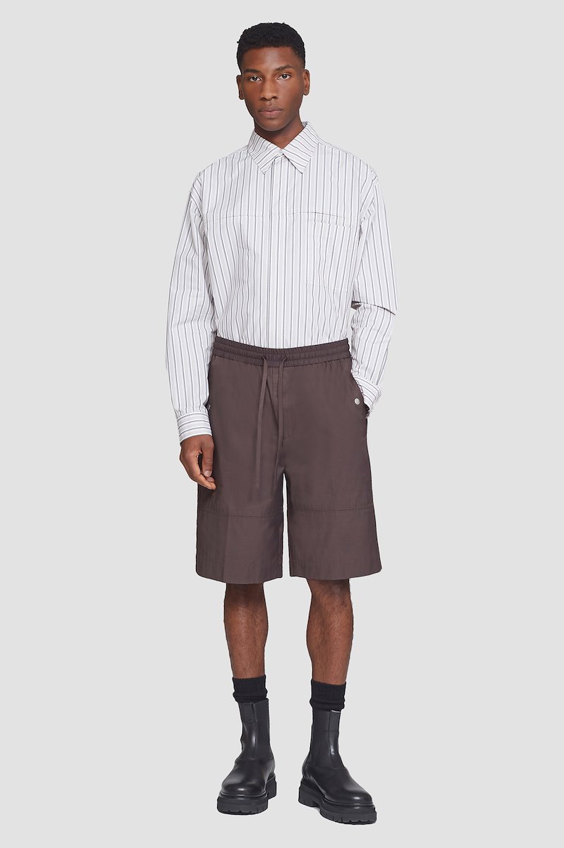 Drawstring Short-white #1 Drawstring Short, drawstring-fastening shorts from 3.1 PHILLIP LIM featuring brown, cotton blend, high waist, elasticated drawstring waistband, slip pockets to the sides, wide leg and above-knee length.- 1