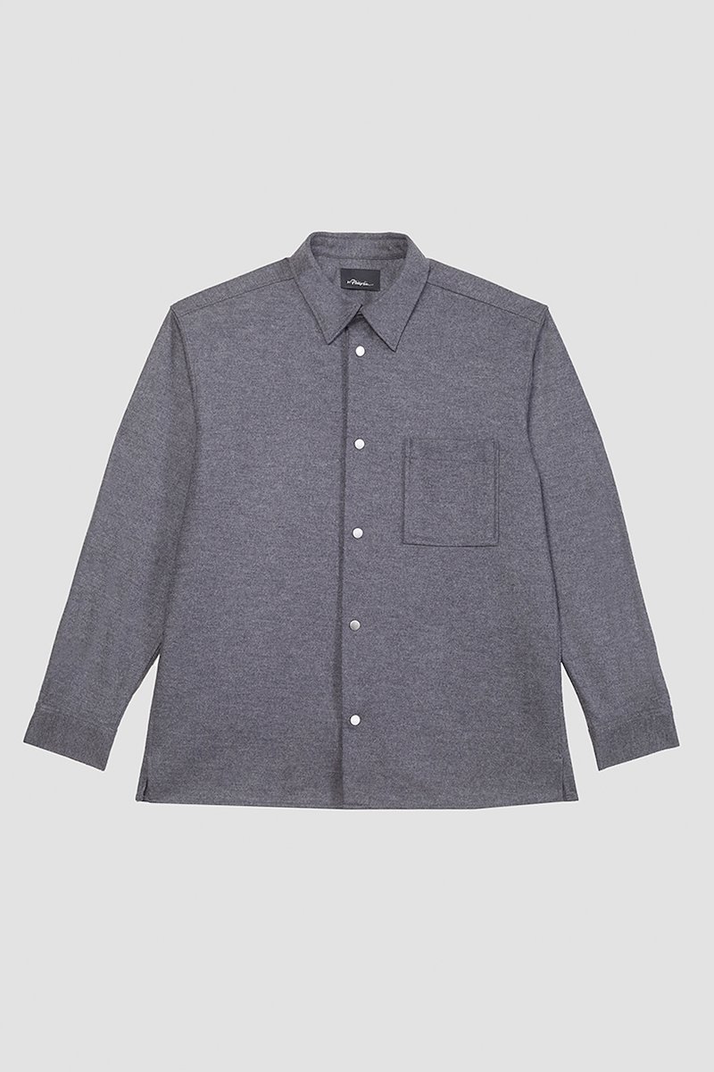 Flannel Shirt-grey #1 Flannel Shirt, melangé-effect flannel shirt from 3.1 PHILLIP LIM featuring dark grey, wool blend, straight-point collar, front button fastening, chest patch pocket, long sleeves and buttoned cuffs.- 5
