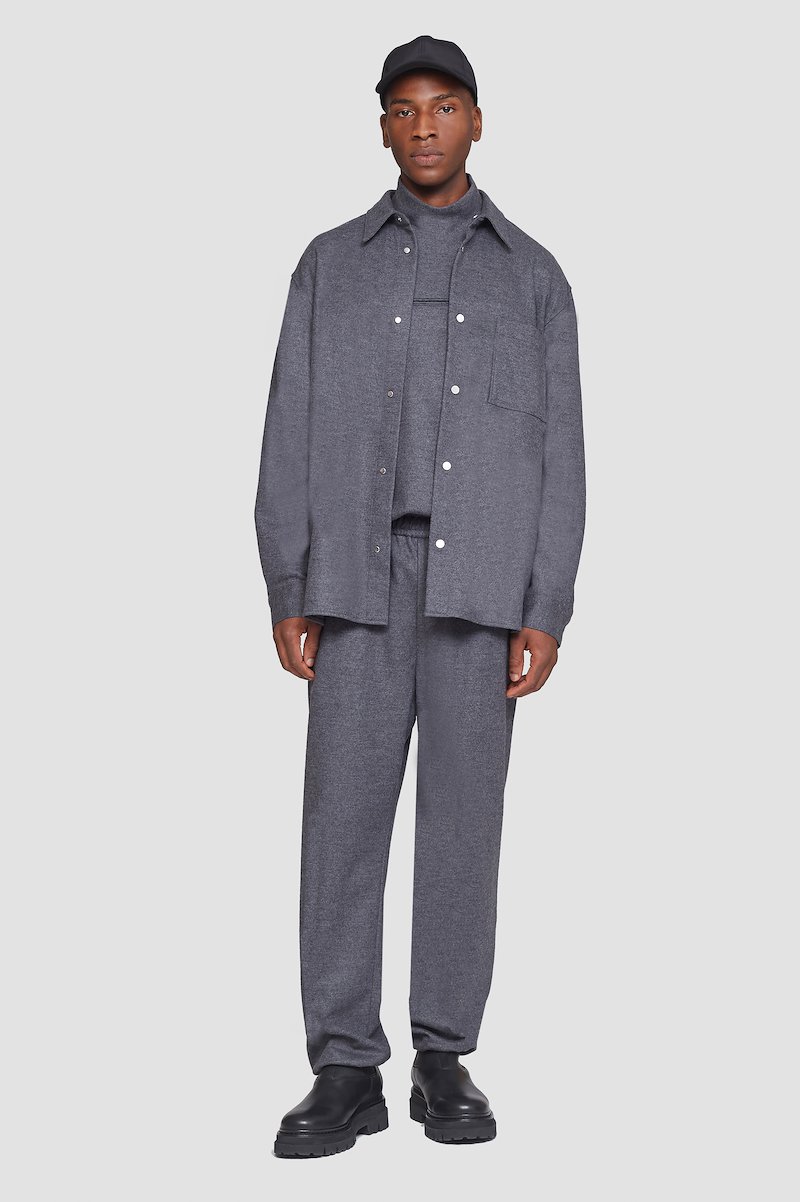Flannel Shirt-grey #0 Flannel Shirt, melangé-effect flannel shirt from 3.1 PHILLIP LIM featuring dark grey, wool blend, straight-point collar, front button fastening, chest patch pocket, long sleeves and buttoned cuffs.- 0