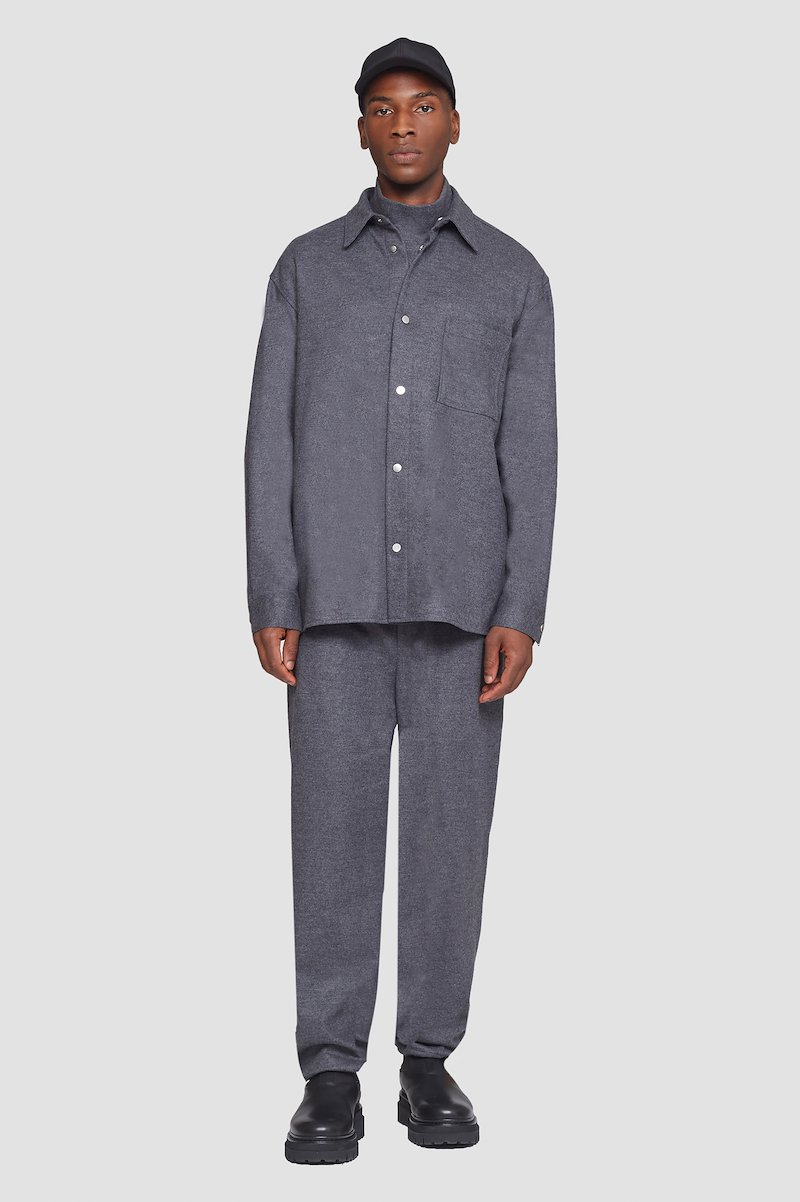 Flannel Shirt-grey #1 Flannel Shirt, melangé-effect flannel shirt from 3.1 PHILLIP LIM featuring dark grey, wool blend, straight-point collar, front button fastening, chest patch pocket, long sleeves and buttoned cuffs.- 1