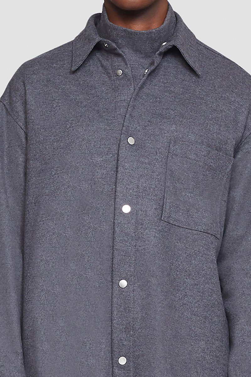 Flannel Shirt-grey #0 Flannel Shirt, melangé-effect flannel shirt from 3.1 PHILLIP LIM featuring dark grey, wool blend, straight-point collar, front button fastening, chest patch pocket, long sleeves and buttoned cuffs.- 4