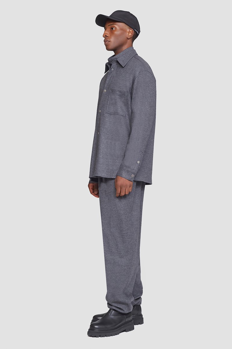 Flannel Shirt-grey #0 Flannel Shirt, melangé-effect flannel shirt from 3.1 PHILLIP LIM featuring dark grey, wool blend, straight-point collar, front button fastening, chest patch pocket, long sleeves and buttoned cuffs.- 2