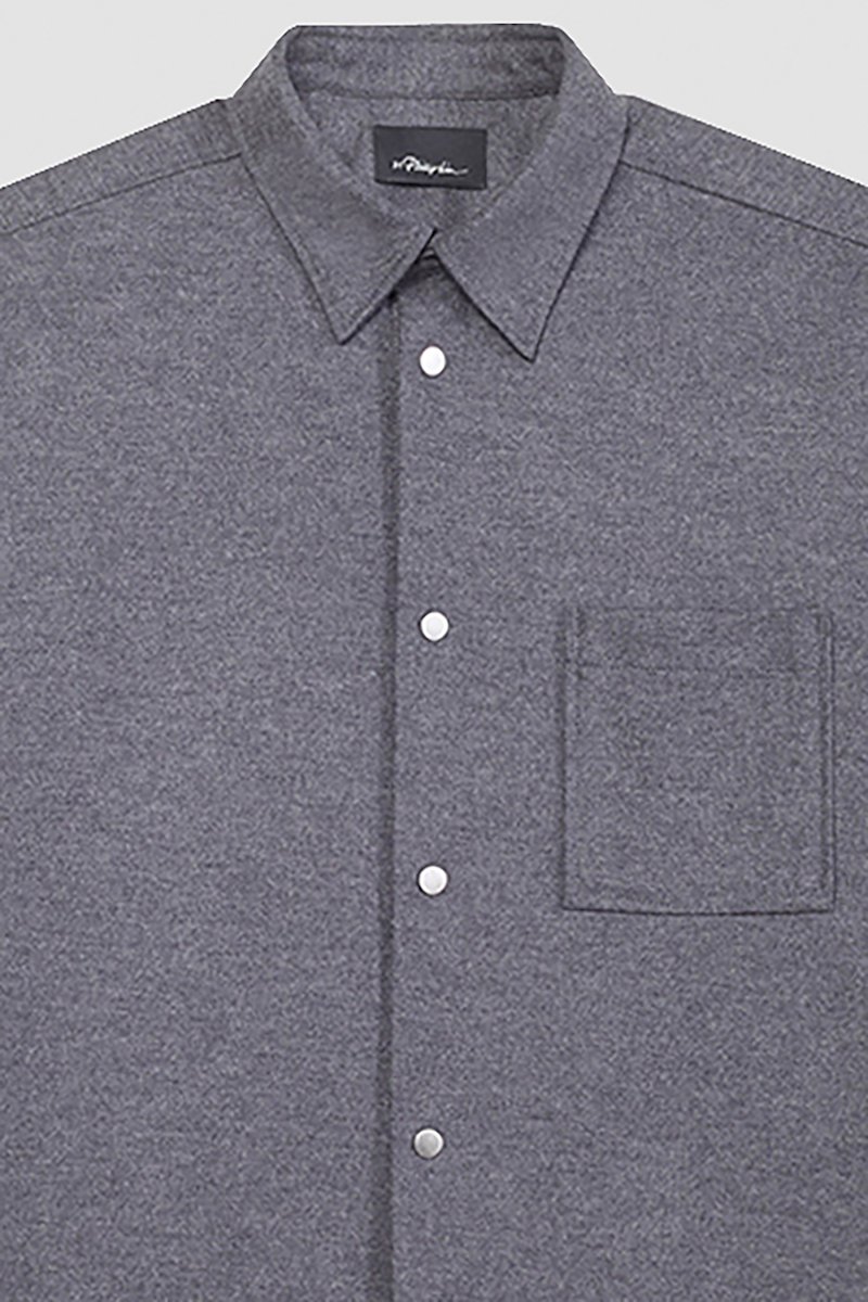 Flannel Shirt-grey #1 Flannel Shirt, melangé-effect flannel shirt from 3.1 PHILLIP LIM featuring dark grey, wool blend, straight-point collar, front button fastening, chest patch pocket, long sleeves and buttoned cuffs.- 7