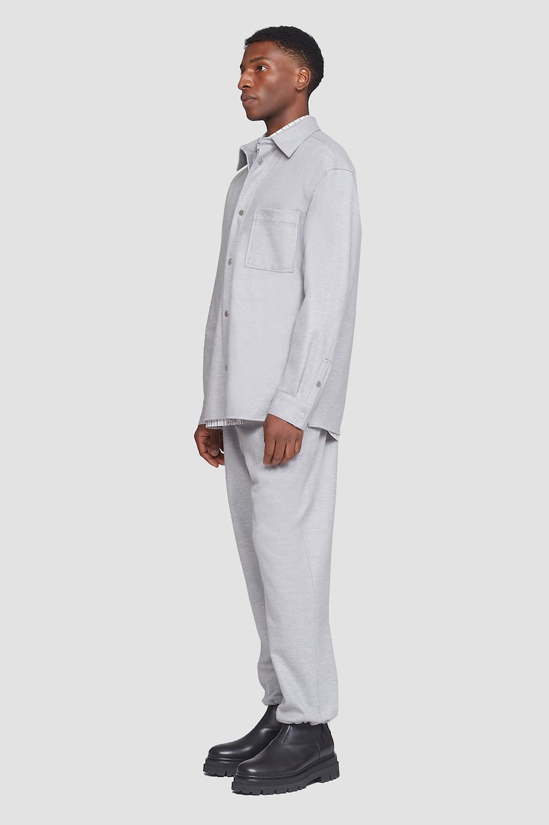 Flannel Shirt-grey #0 Flannel Shirt, point-collar flannel shirt from 3.1 PHILLIP LIM featuring light grey, wool blend, mélange effect, straight-point collar, chest patch pocket, front button fastening, long sleeves and buttoned cuffs.- 2