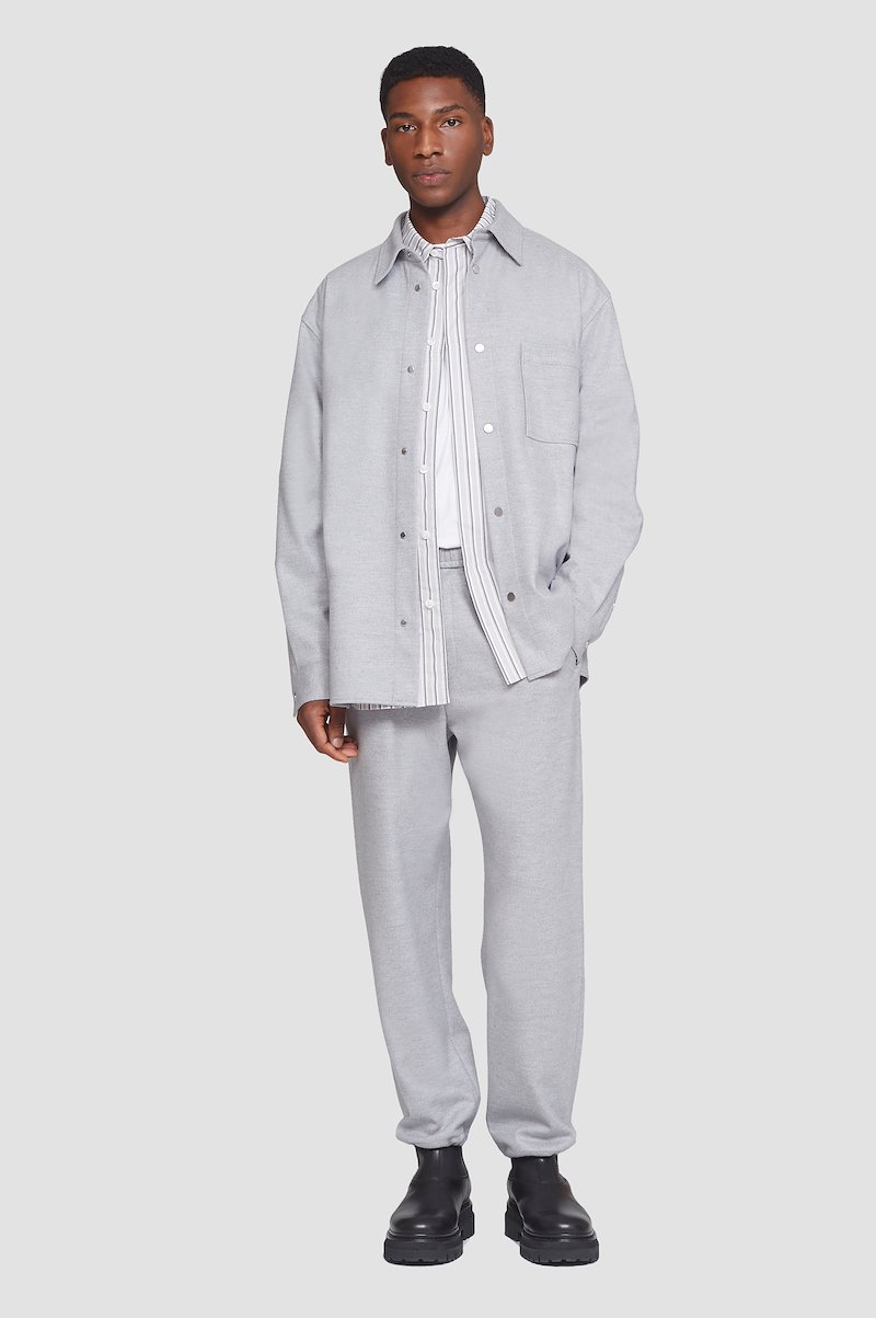 Flannel Shirt-grey #0 Flannel Shirt, point-collar flannel shirt from 3.1 PHILLIP LIM featuring light grey, wool blend, mélange effect, straight-point collar, chest patch pocket, front button fastening, long sleeves and buttoned cuffs.- 0