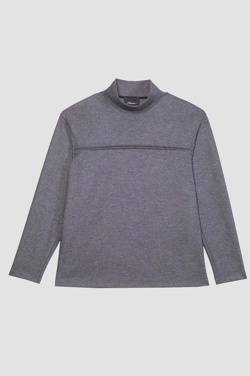 Mock Neck Top-grey #1 Mock Neck Top, mock-neck wool-blend jumper from 3.1 PHILLIP LIM featuring dark grey, wool blend, mélange effect, mock neck and long sleeves.- 5